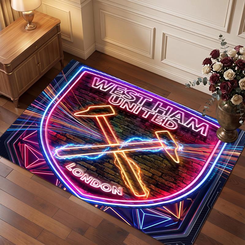 West Ham United Football Print Crystal Velvet Rug, Comfortable Water Absorbent Non Slip Indoor Floor Carpet