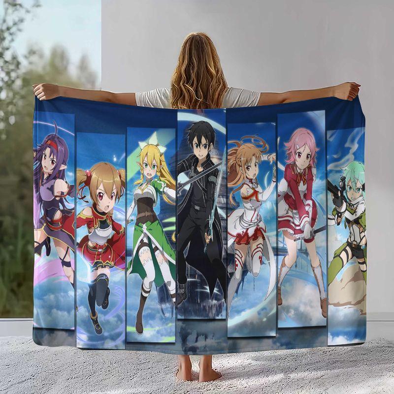 Cartoon Sword Art Online SAO Novel Flannel Blanket,Ultra Soft Warm Plush Throw for Home Bedroom Bed Sofa Camping Picnic gift