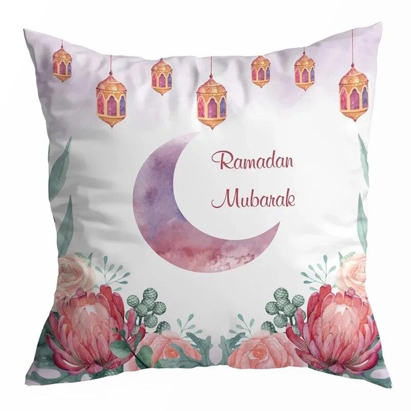 Ramadan Decoration 2024 Mubarak Cushion Cover Cotton Eid Mubarak Islamic Muslim Happy Eid Mosque Pillowcase Party Supplies