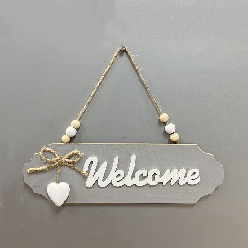 1Pc Wooden Door Sign Welcome Hang Up Welcome Guests In Front of The Door Home Decoration Sign Bow Creative Hang Up