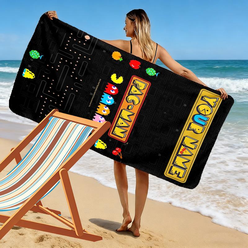 Name Custom PACMAN Print Beach Towel, Large Soft Quick Dry Towel for Beach Camping Swimming