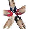 Patent leather leather single shoes bow flat bottom round head shallow mouth new red wedding shoes versatile thick heel medium heel women's shoes