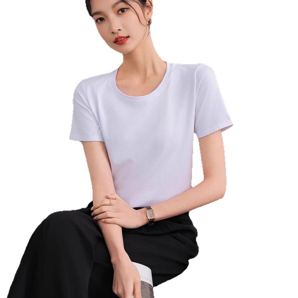 Women's Slim Fit Pure Cotton White T-Shirt - Short-Sleeved, Solid Color, Lightweight, Summer 2025 Edition