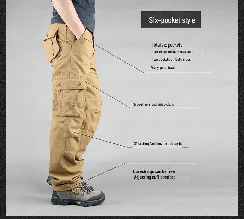 Men's Outdoor Cargo Pants: Loose Fit, Multi-Pocket, Straight-Leg, Large Size.