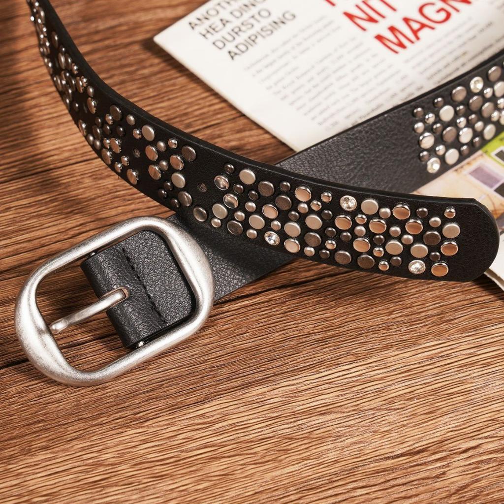 Women Belt Punk Pin Buckle Vintage Rivets Leather Belts Jeans Waistband