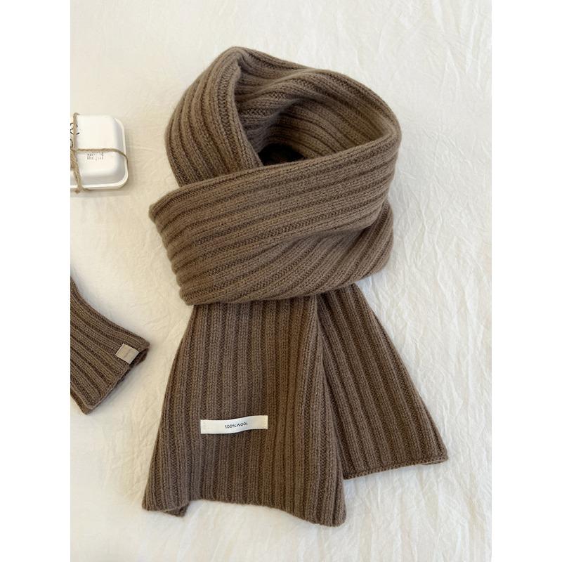 Wool 100ool pure wool scarf gloves two-piece set knitted autumn and winter warm solid color scarf couple