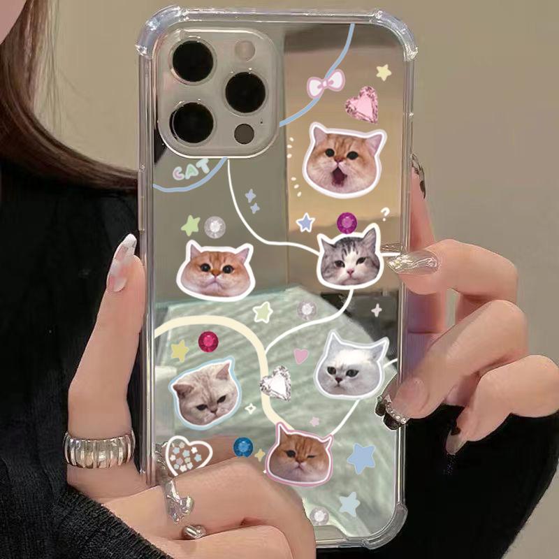 Cute Cat Pattern Mirror Acrylic Phone Case For iPhone 17 Pro Max 16 15 14 13 12 11 Pro 17 Air XS X XR 7 8 Plus Bumper Cover
