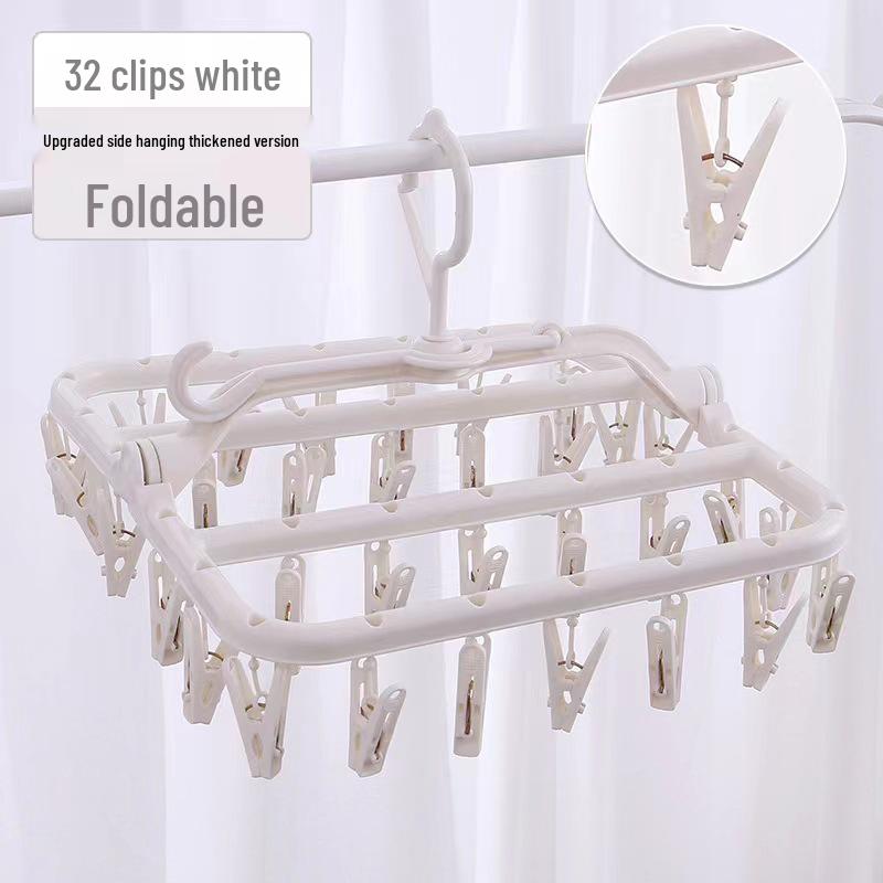 Multifunctional 32-Clip Side-Hanging Drying Rack for Dorms and Home Use, Ideal for Underwear and Sock Storage.