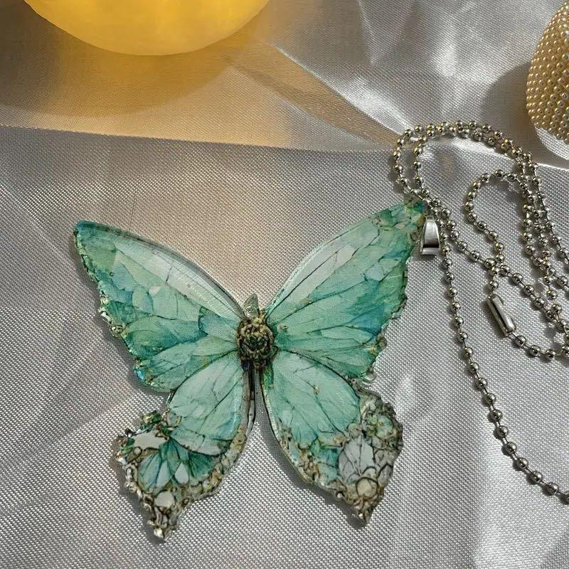 Crackle Green Elegant Butterfly Acrylic Car Accessory Decorative Hanging Gift Idea