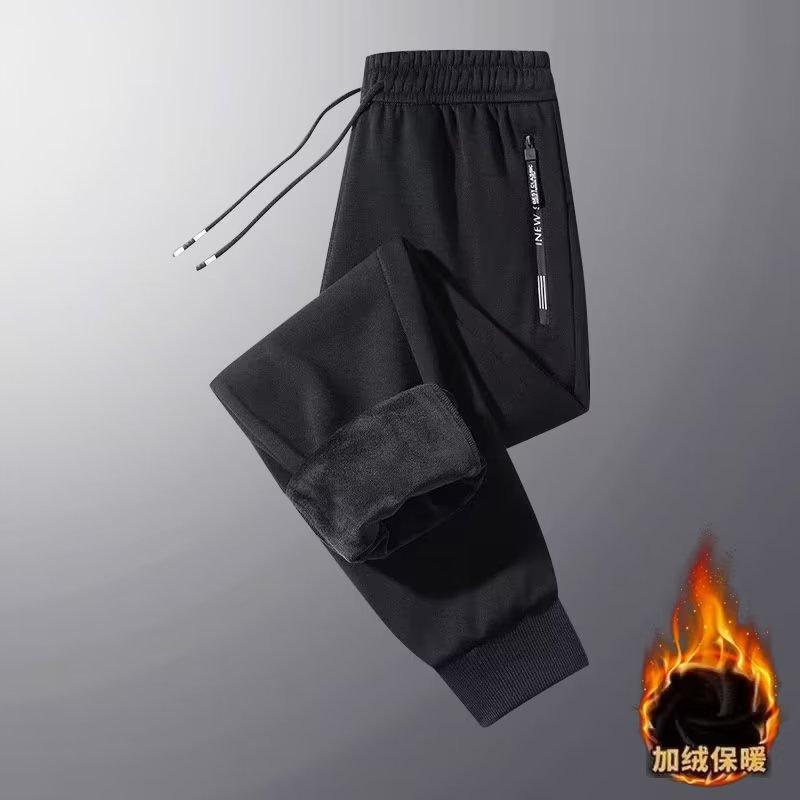 Sweatpants Men's Autumn and Winter New Fleece Thickened Large Size Zipper Casual Pants