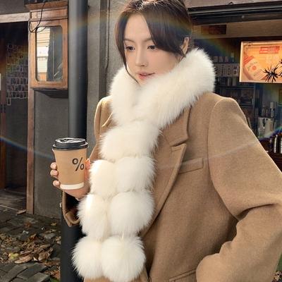 Magnetic Faux Fox Versatile Scarf Women Autumn Winter Korean Style Light Luxury Shawl Fluffy Pom Pom Elegant Cute Neck Wrap