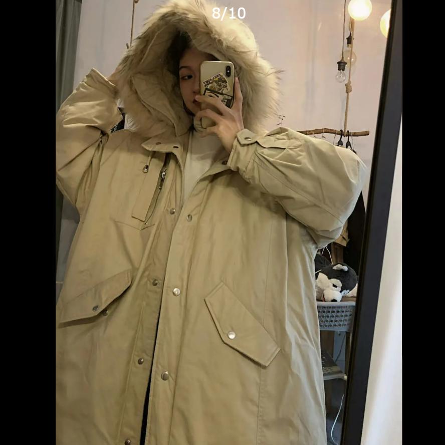Parker Jacket Big Fur Collar Jacket Ladies's Autumn and Winter Plus Size Thick Loose Mid-length Padded Jacket Padded Jacket