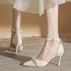 2025 Summer Celebrity Women's High Heels Fashion Pointed Toe Pearl Chain High Heel Sandals Dress Banquet Wedding Shoes