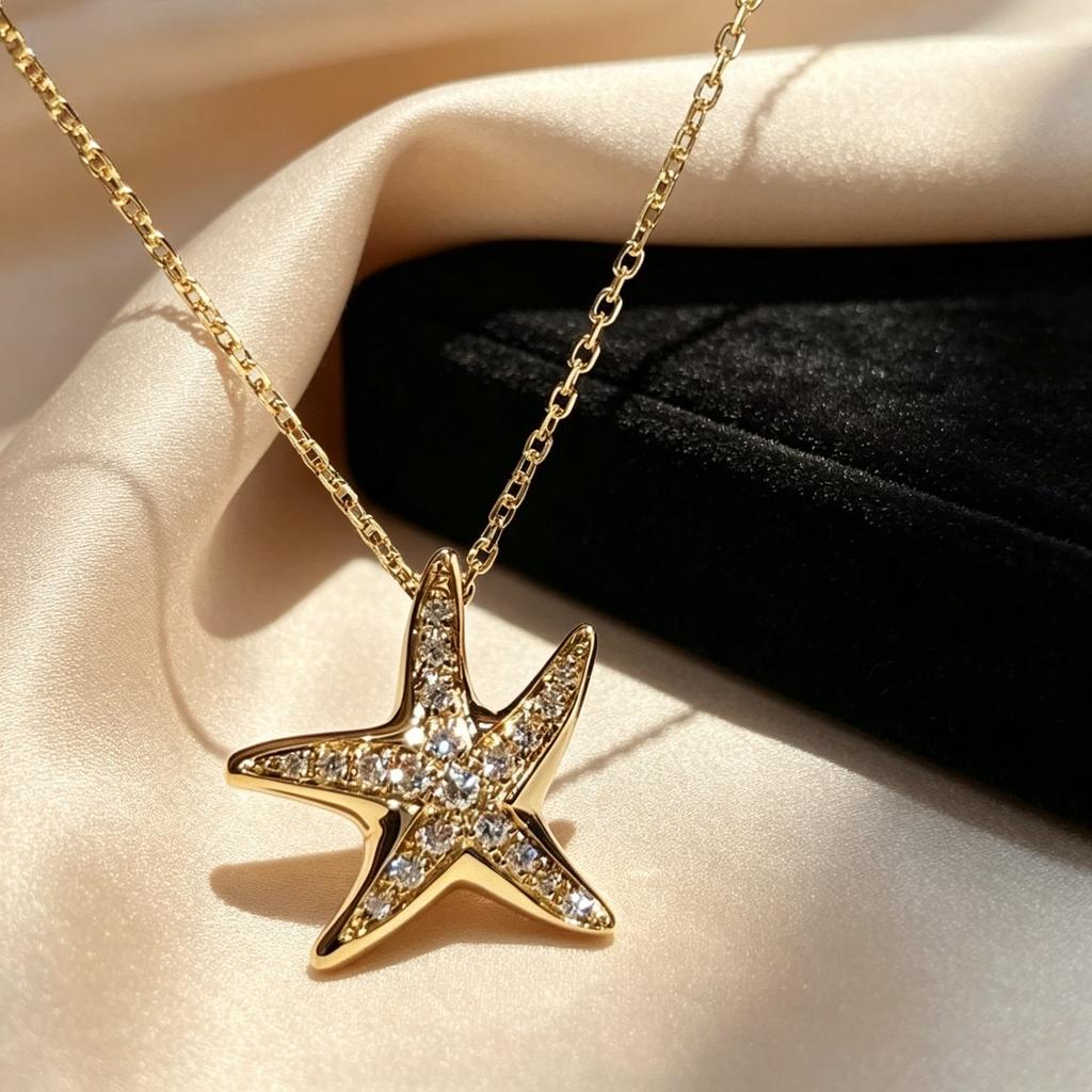 Ladies' Starfish Pendant Necklace Collarbone Chain, Exquisite and Elegant Collarbone Chain, Suitable for Daily Wear and Beach Vacations