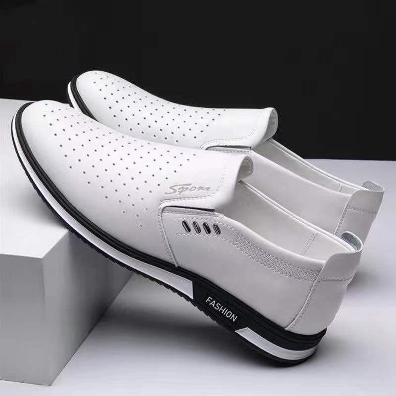 Large Size Men's Casual Leather Waterproof Shoes Spring and Autumn Men's Shoes British White Overalls
