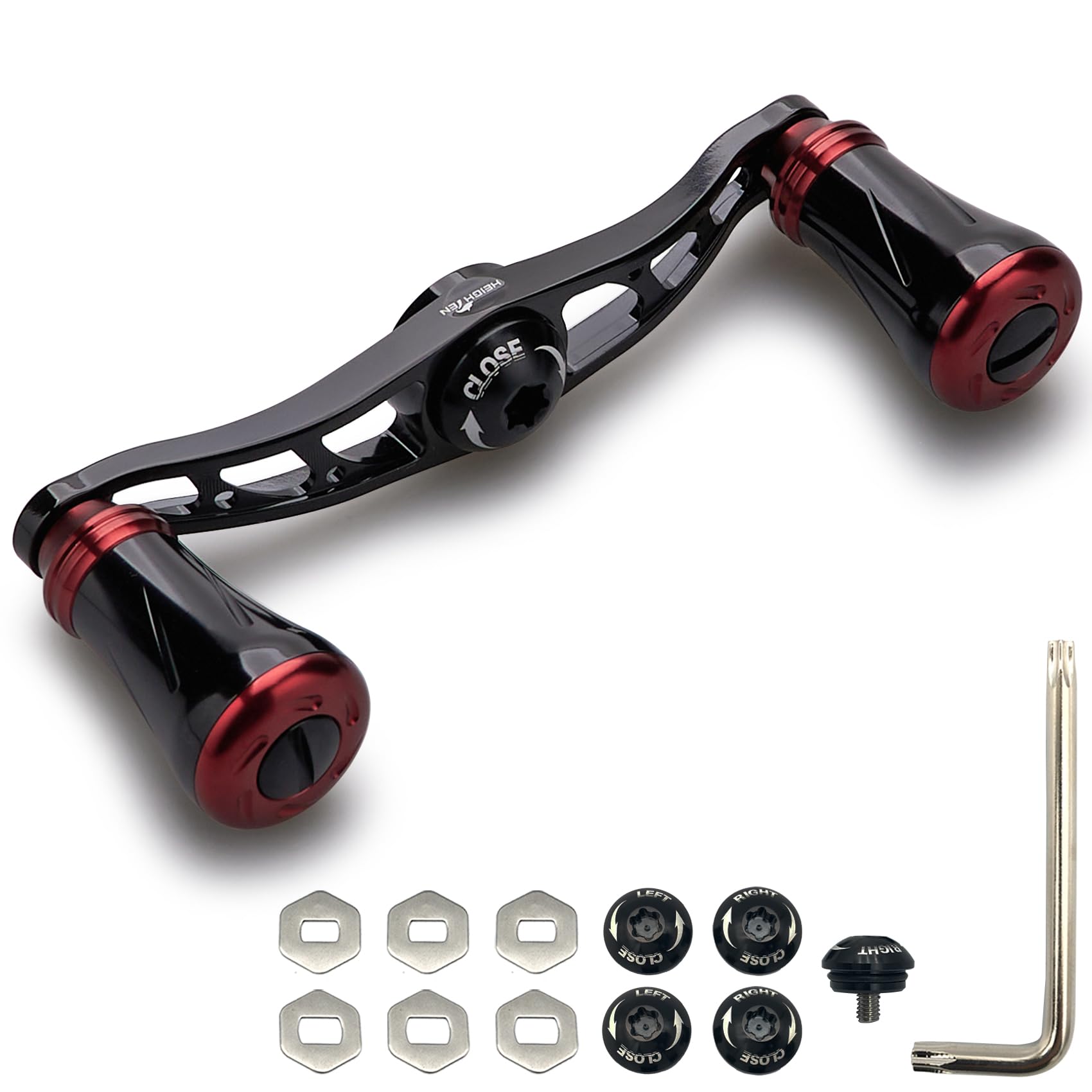 

HEIGHTEN Reel Handle with 19mm Knob for Abu Universal Baitcasting Reels Arch Pillar Series Black 88mm/90mm Shimano, Daiwa, (88mm - & Red)