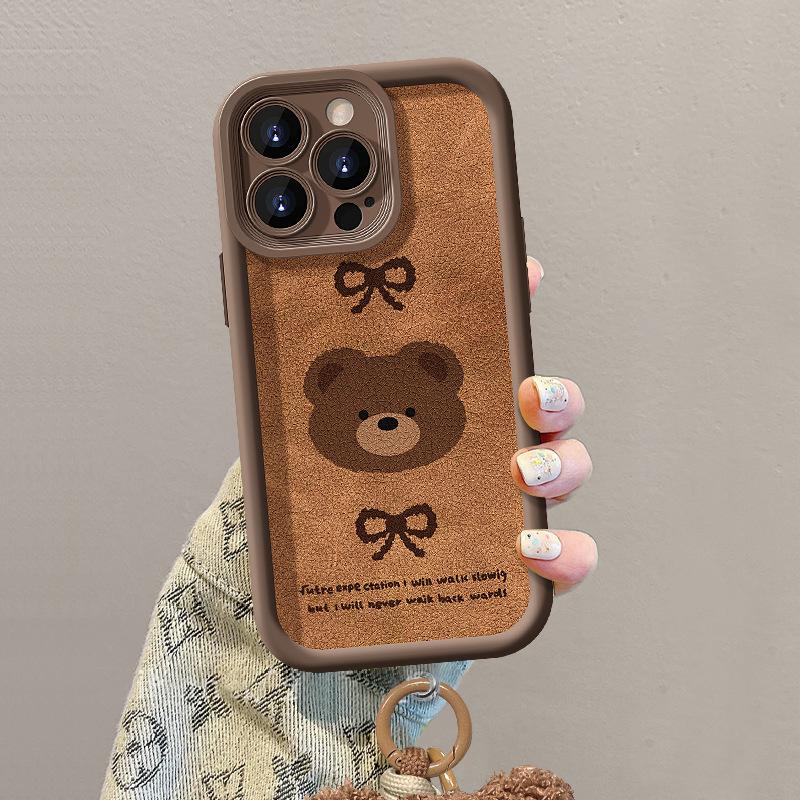 Řetízek Retro Bear je vhodný pro pouzdra na telefony Apple 15PRO, jehněčí kůži Huawei Pura70 a Maillard X silikon.