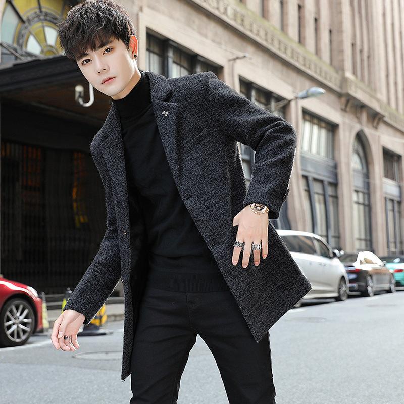 Men's Casual Coat Woolen Coat Men's Korean Version Slim Fit Large Size Woolen Trench Coat Men's Coat