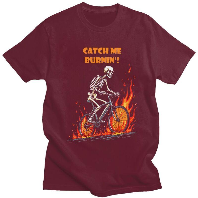 Custom Catch Me Burnin Bicycle Cyclist Skeleton T Shirts Men Pure Cotton Tee Tops Tshirts ShortSleeve Fashion Tshirt Clothing