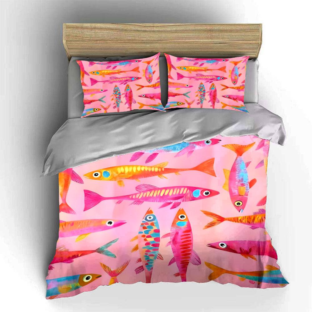 Colorful Fish Pattern Decor Set Exquisite Three-Piece Bedding Set Gift For Kids And Adults