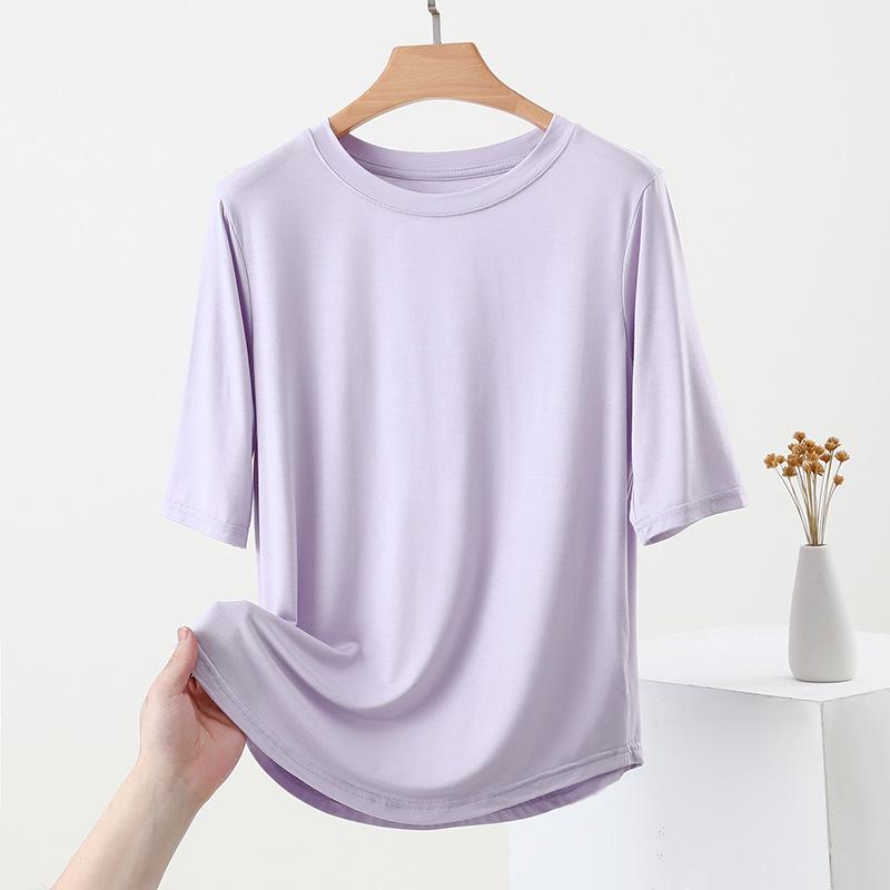 2025 Silk Summer Breathable Women's Slimming Five-Sleeve Round Neck T-Shirt