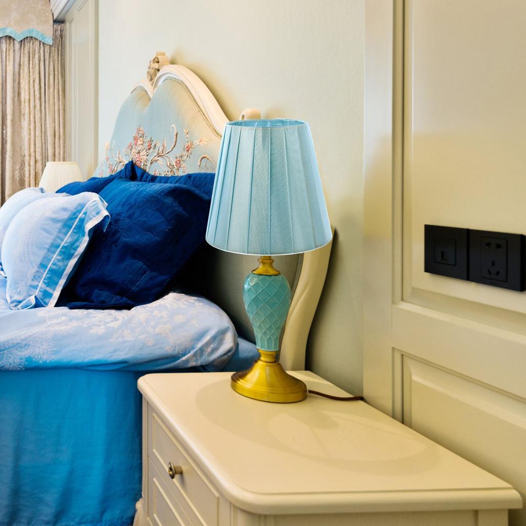 Fabric Lampshade Cover Modern Style Bedroom Nightstand Blue Pleated Office Burlap Light Accessory Sturdy Practical Easy Install