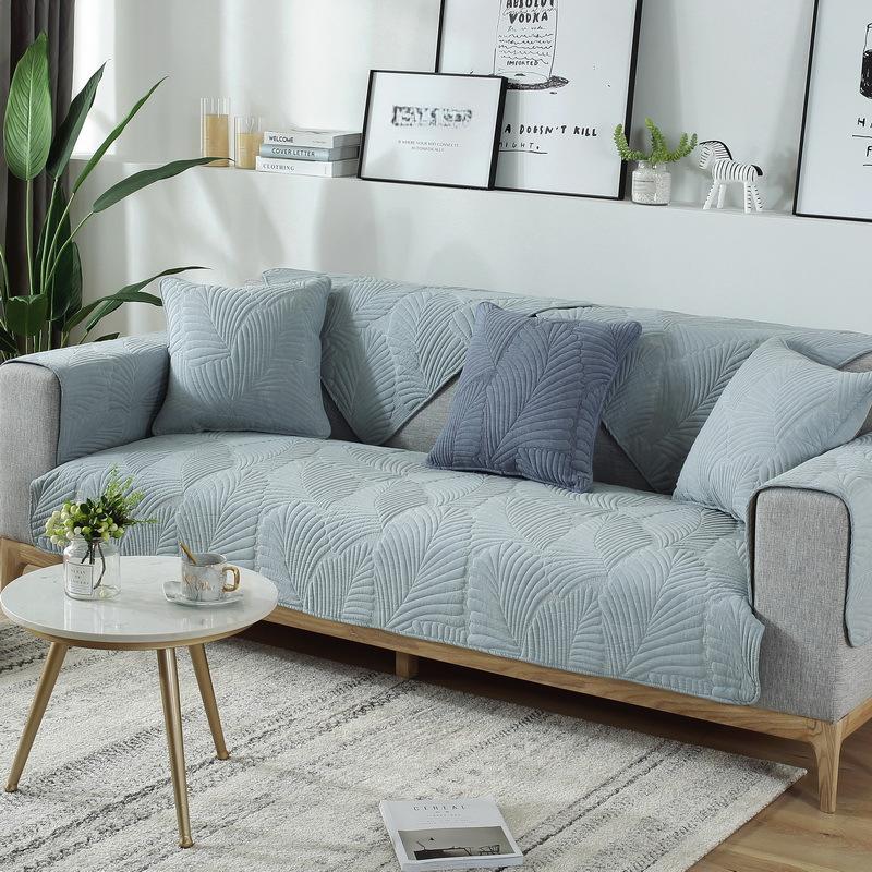 Four Seasons Simplicity Quilted Cotton Leaf Sofa Cushion Nordic Fabric Embroidered Sofa Cushion Towel