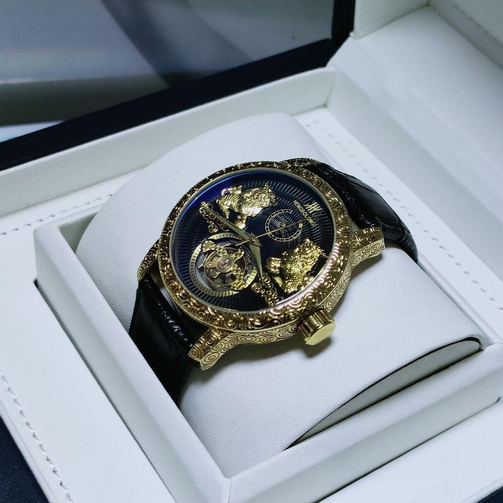 Mode Doppel-Qilin Tourbillon Großes Zifferblatt Herren Mechanische Armbanduhr