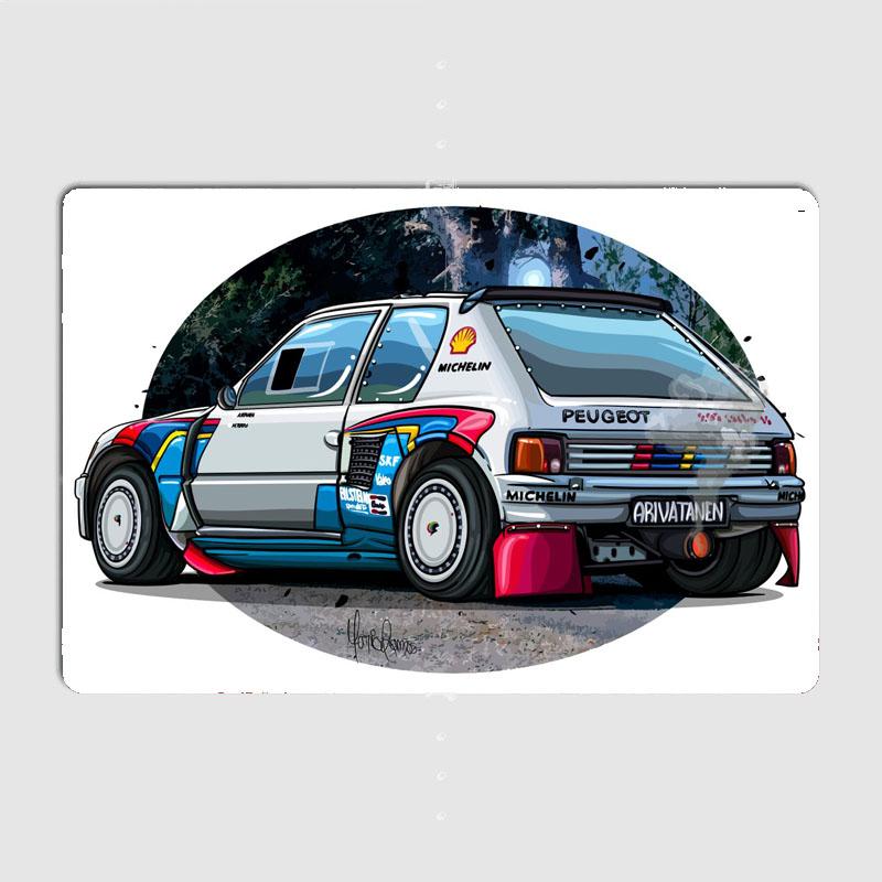 205 T16 Group B Cartoon Group B Rally Cars Metal Sign Poster Garage Room Decor Living Custom Tin Vintage Home Decoration Wall
