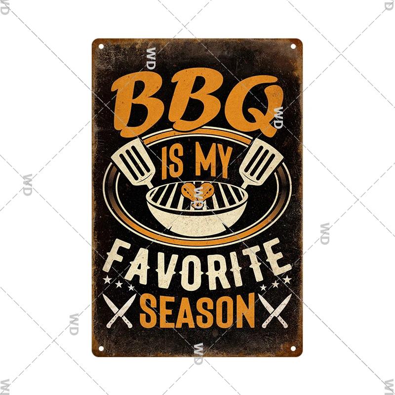 Dad's BBQ Party Metal Tin Plaque Retro Tin Signs Barbecue Rules Slogan Plate Vintage Grill Poster Yard Garden Kitchen Wall Decor