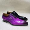 Fashion Luxury Men's Genuine Leather Brogue Oxford Shoes Lace-Up Black/Purple Dress Shoes for Wedding Party Business Formal Occasions