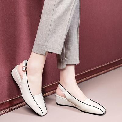 Spring and Summer Women's Shoes Slope with Package Head Sandals Comfortable Leather Shoes Female Soft Bottom Flat Bottom Mother Shoes