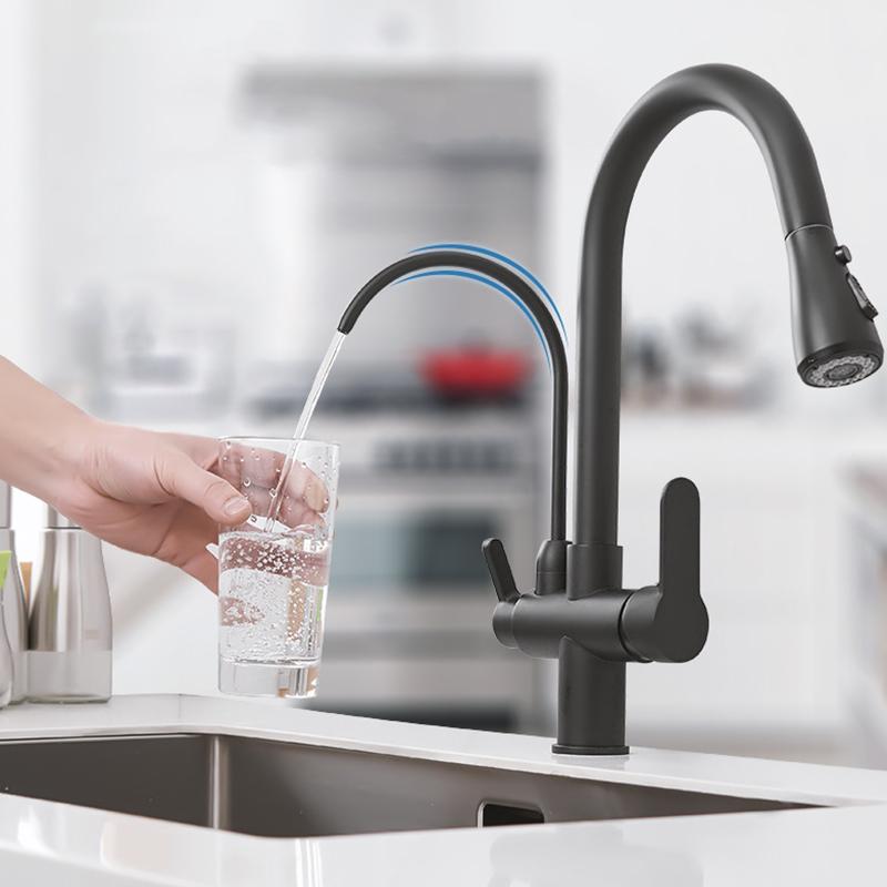 ALENARTWATER Kitchen Pure Water Sink Faucet , 360 Rotation Filter Tap , Outlet Spout Pull Out Mixer Taps , Torneira