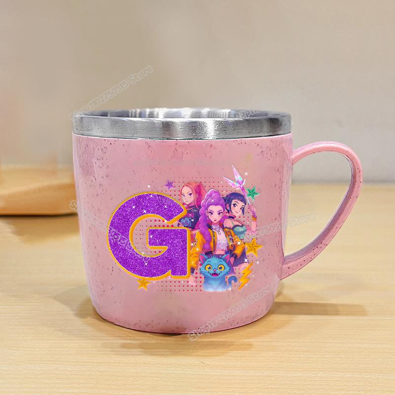 High Quality KPop Demon Hunters Letter A-z Milk Mugs Cartoon Children Water Cups School Office Coffee Tea Mug Girl Stainless Steel Drink Cup