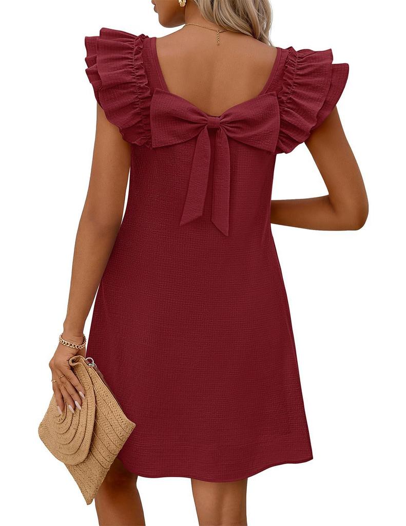 European and American TK spring and summer fashion double-layer lotus leaf sleeve back bow dress women