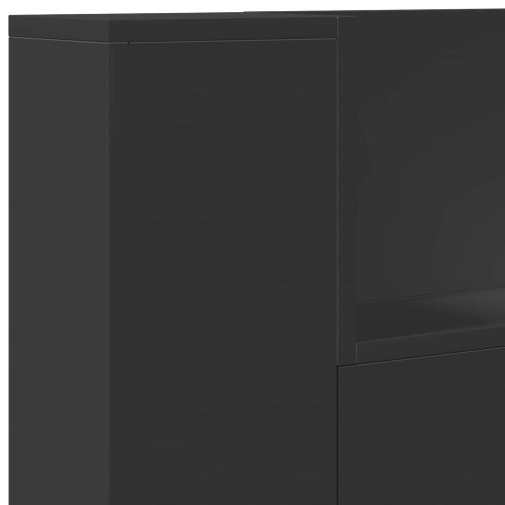 Storage Headboard with LED Black Wood Based Material