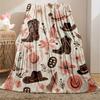 Western Cowboy Boot & Hat Design Flannel Throw Blanket - Soft, Warm, and Lightweight Pink Fleece for Couch, Bed, Travel, Camping