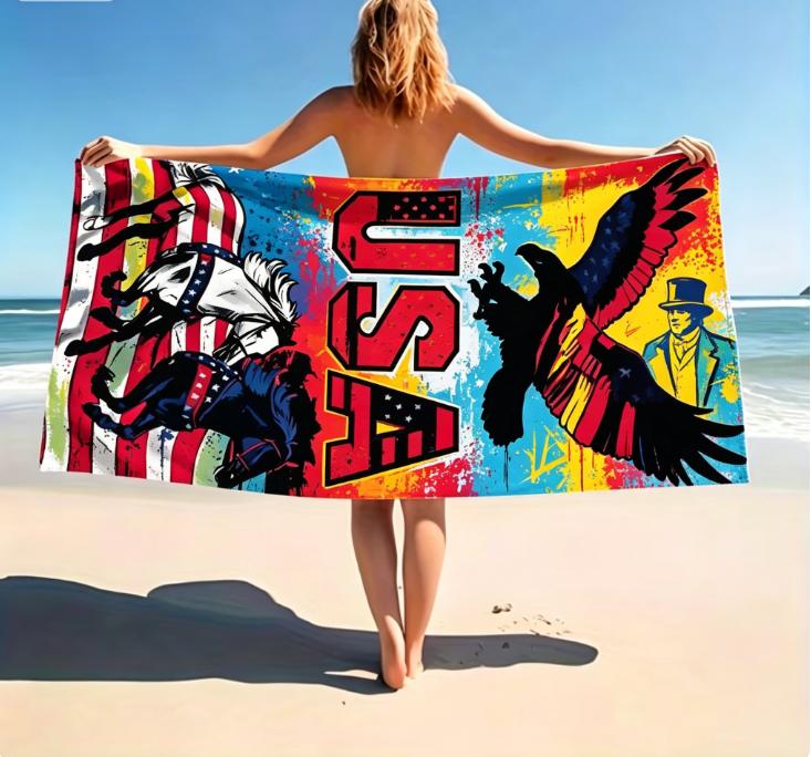 Vintage American 250 Years Doodle Print Beach Towel, Large Microfiber Sand Free Quick Dry Towel for Vacation Towels Bt21