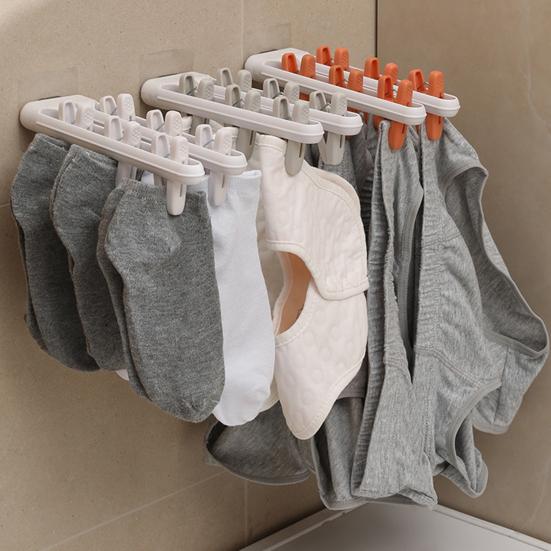 Clothes Drying Rack Small Folding Underwear Hangers with 6 Clips 360 Degree Rotatable Multifunctional Laundry Hanger for Socks Towels Bras Baby