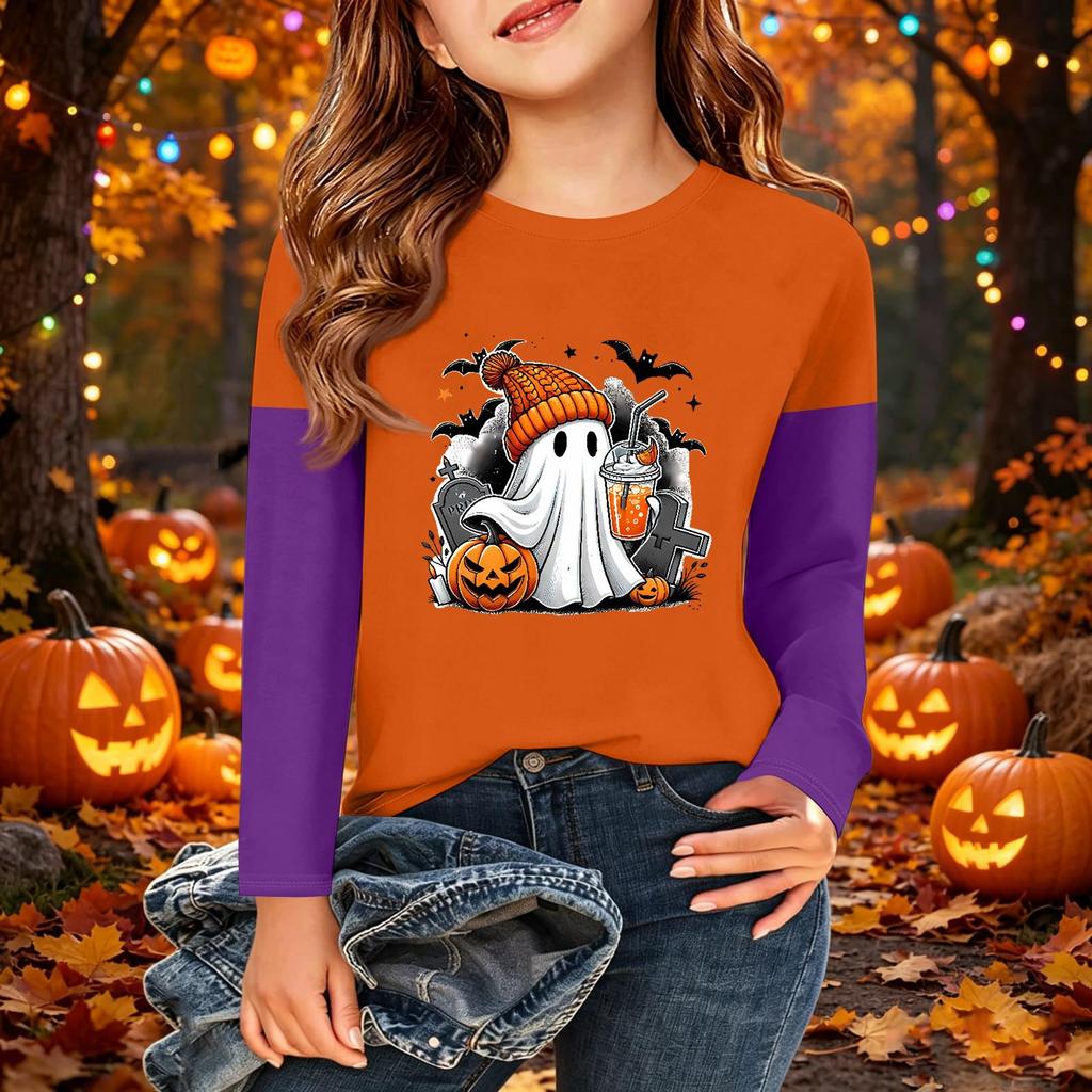 Kids' Halloween Printed Long Sleeve T-Shirt Casual Neck Top for Boys Girls