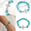 Turquoise Stone Crosses Stretch Bracelet Metal Beaded Elastic Jewelry Portable for Daily or Special Event