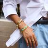 Uworld Vintage 18K Gold Color Plated Stainless Steel Round Turquoise Hammer Patterned Bracelet Wide Face Bracelets Women Autumn