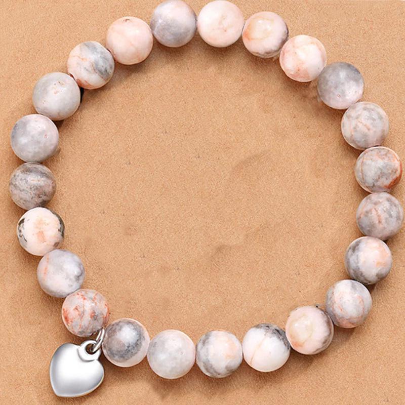 8mm Pink Zebra Stone Bead Bracelet with Gift Card: Perfect Holiday Friendship & Love Gift for Men & Women