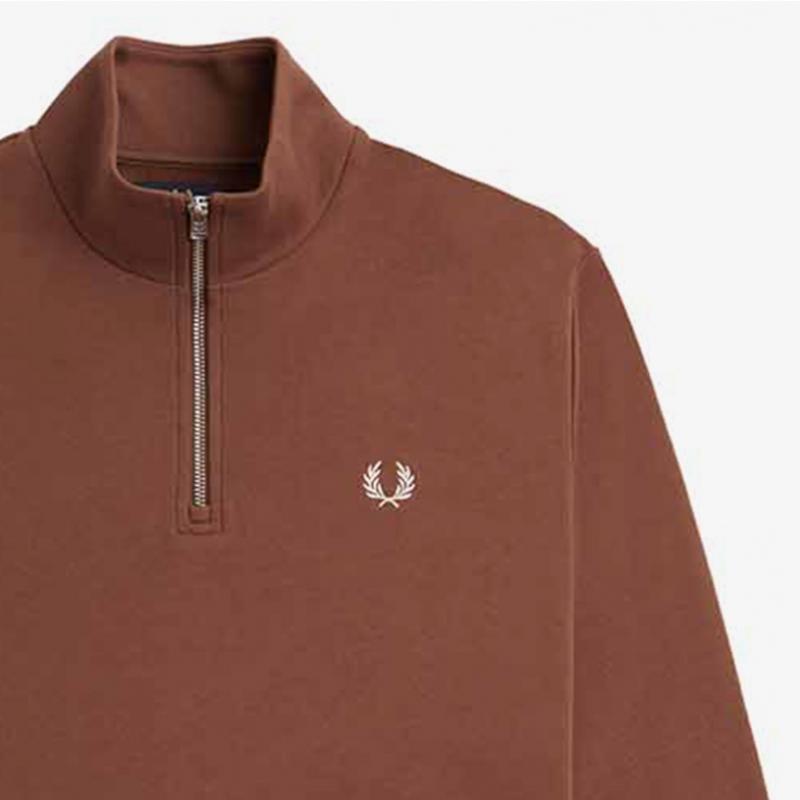 Fred Perry [baseline] Half Zip Sweatshirt   Whiskey Brown Afpm2433574 W52