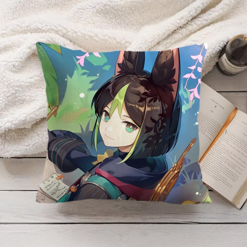 Tighnari Genshin Impact Cute Cushion Cover Silky Short Plush Invisible Zipper Dustproof Sofa Pillow Case For Home Decor