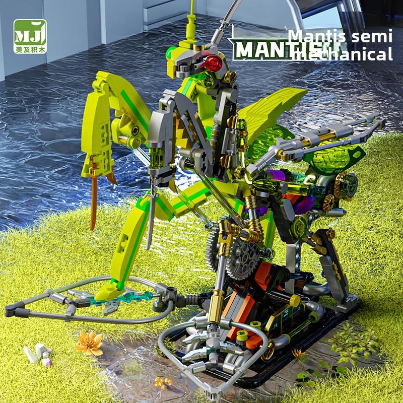 Building Block Semi-mechanical Shark Building Block Movable Model Parrot with Lights Punk Assembly Toy