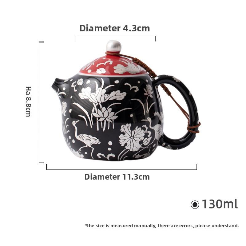 Black Glazed Silver Pattern Ceramic Sketch Pot KungFu TeaSet Household Ball Hole Filter Teapot A Heron Lotus Life Dragon Dan Pot