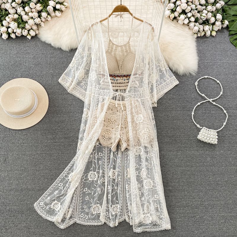 Seaside Holiday Lace Sun Protection Cardigan Fashion Suit