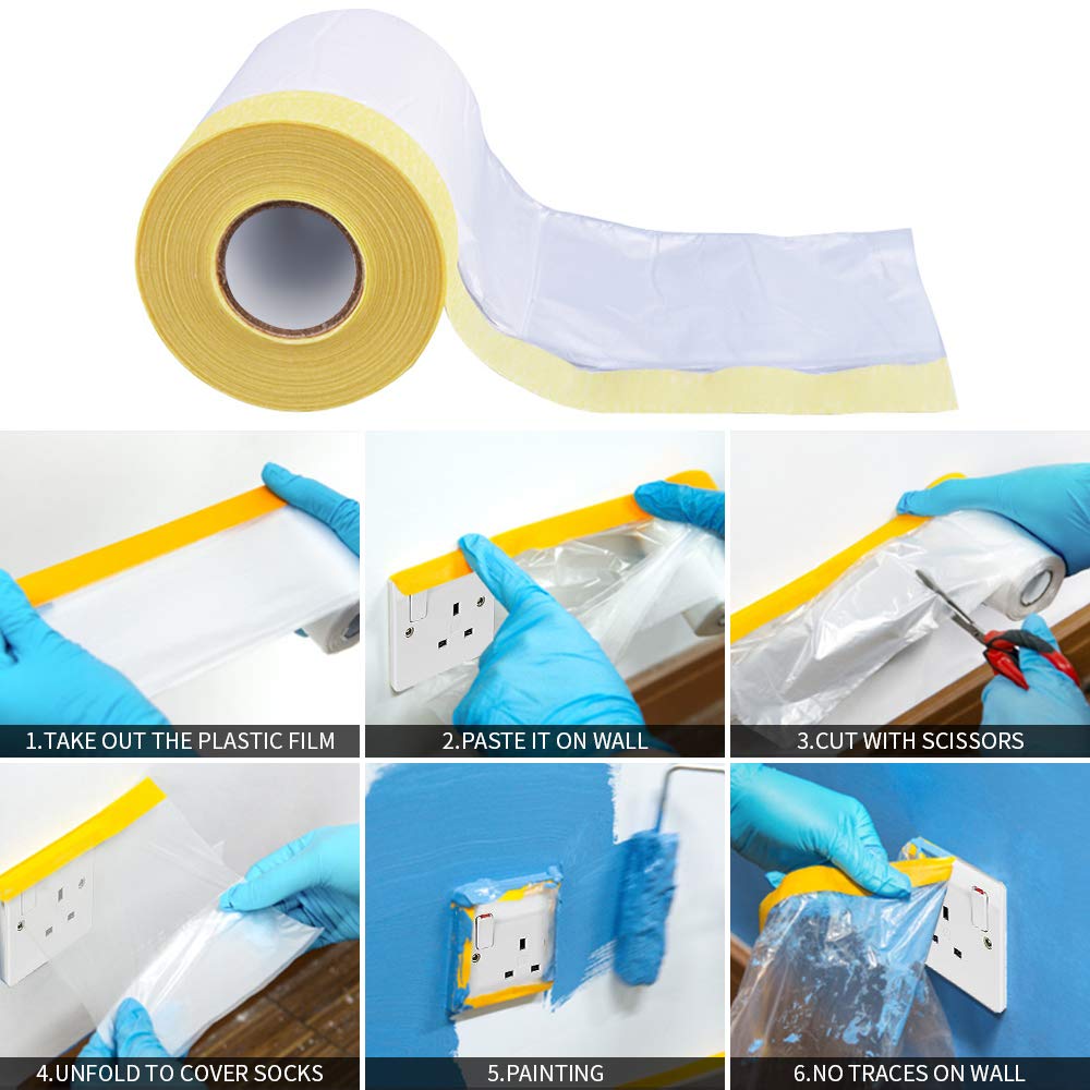 Pre-Taped Masking Film Protection PE Covering Cloth Tape for Living Room Furniture Dust-proof Spray Paint Automobile Painting