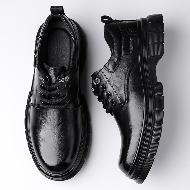Men's Leather Shoes Spring and Autumn Platform Casual Derby Shoes Men's Formal Wedding Black Low Top Martin Boots